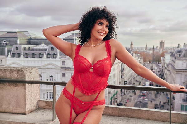 A model wearing red lingerie