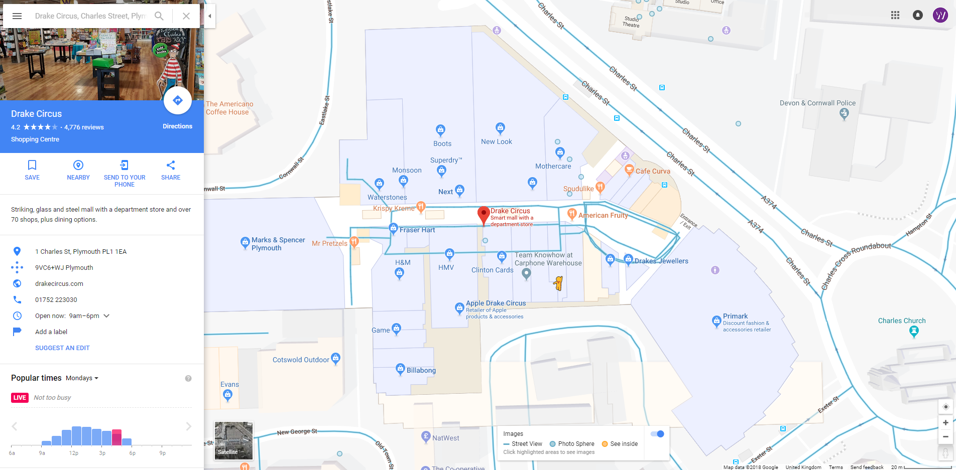 screenshot of the Drake Circus google map page.