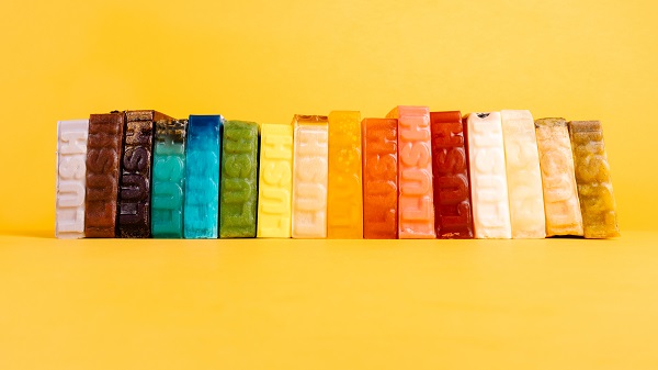 A row of colourful soap from lush.